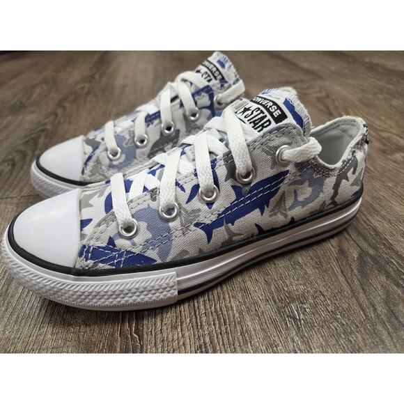 Converse Chuck Taylor All Star Shark Bite Ox Low Top Blue Gray Sneakers Youth 13 - Picture 1 of 8